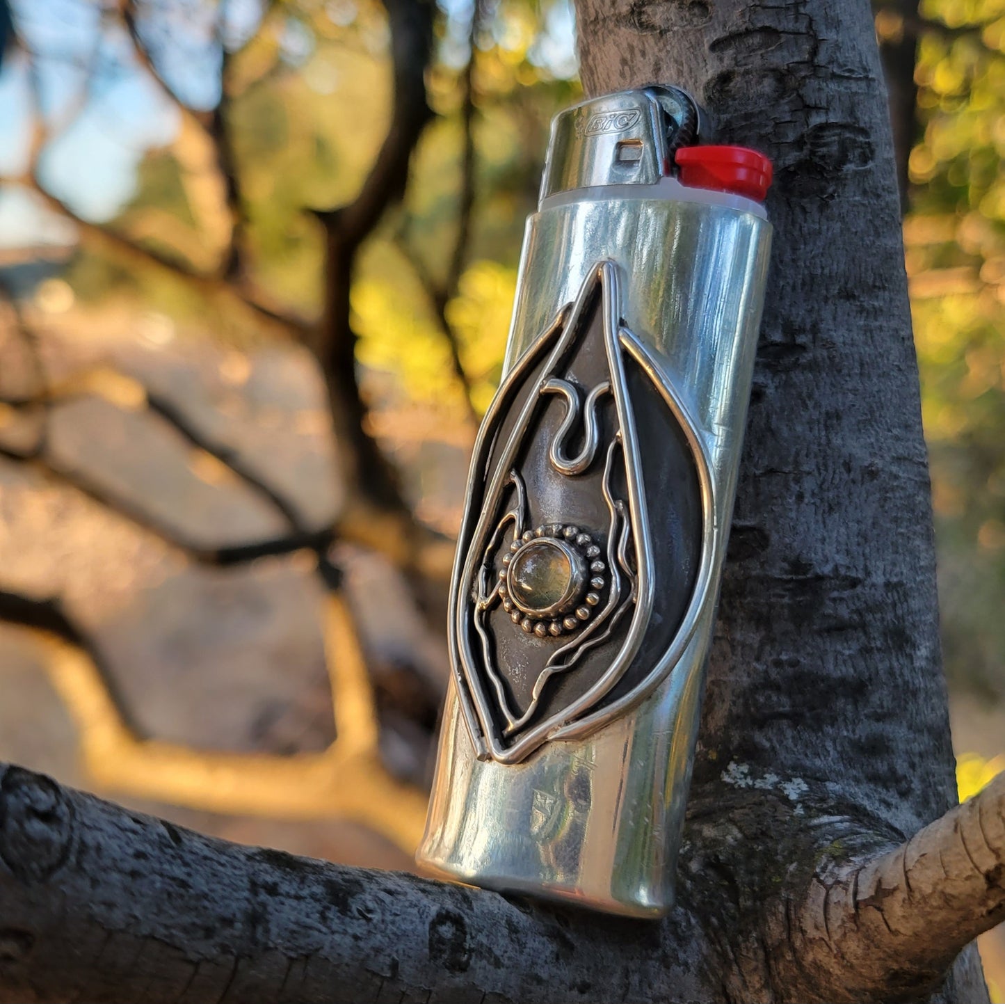 Vulva Sterling Silver Lighter Case - Labradorite