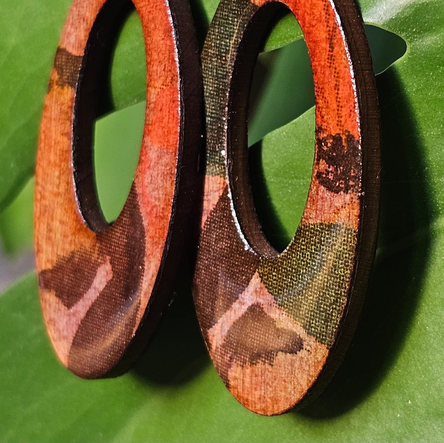Hardwood Earrings Laser Cut with Resin Covered Design - Created by Shine Designs Customs + Bright Side Jewelry Co.