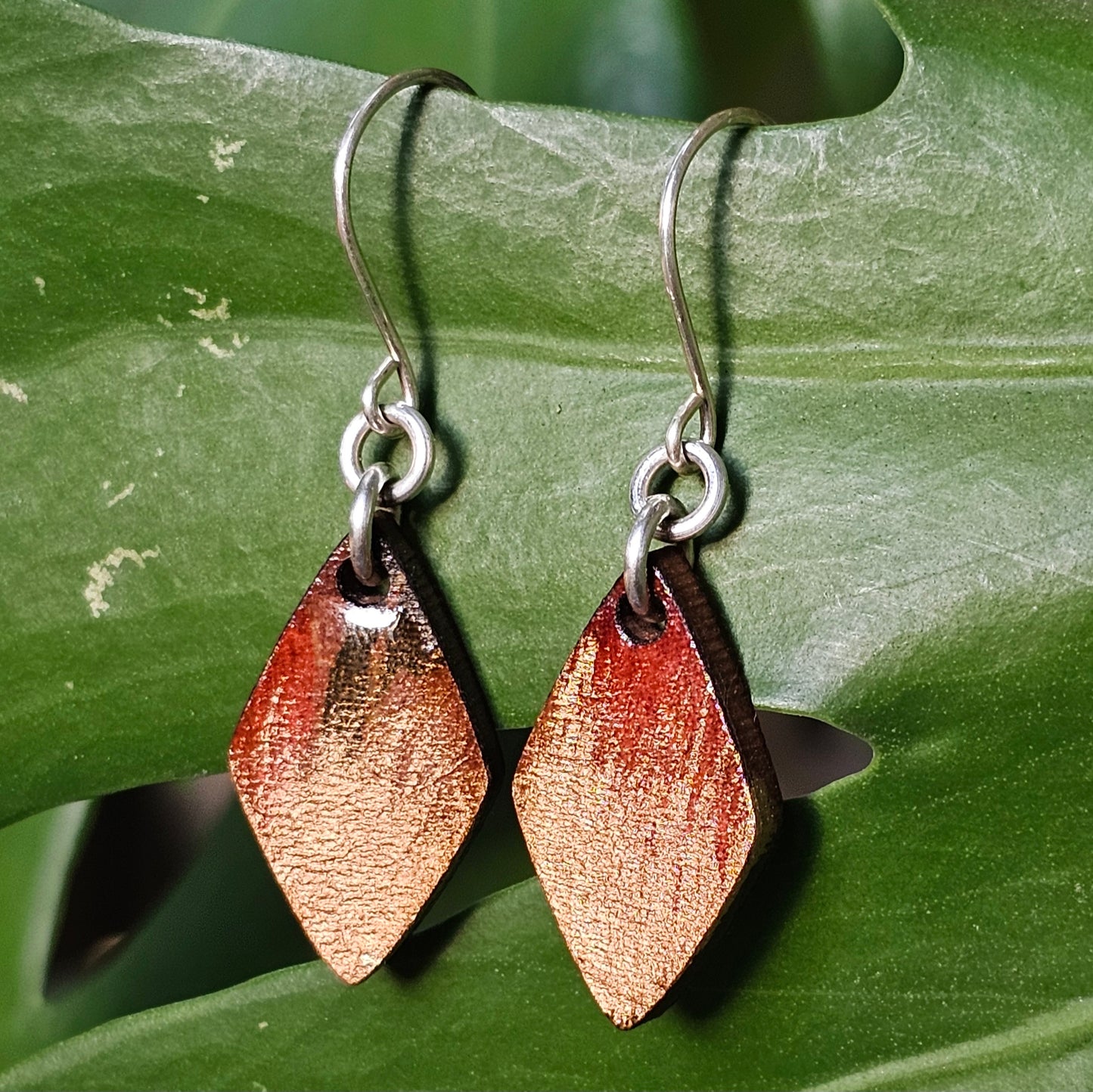 Mini Hardwood Earrings Laser Cut with Resin Covered Design - Created by Shine Designs Customs + Bright Side Jewelry Co.