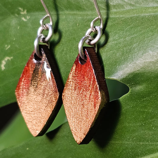 Mini Hardwood Earrings Laser Cut with Resin Covered Design - Created by Shine Designs Customs + Bright Side Jewelry Co.