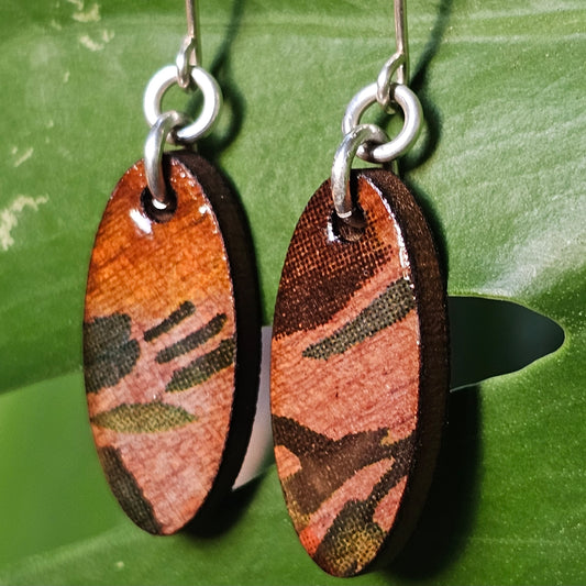Mini Hardwood Earrings Laser Cut with Resin Covered Design - Created by Shine Designs Customs + Bright Side Jewelry Co.
