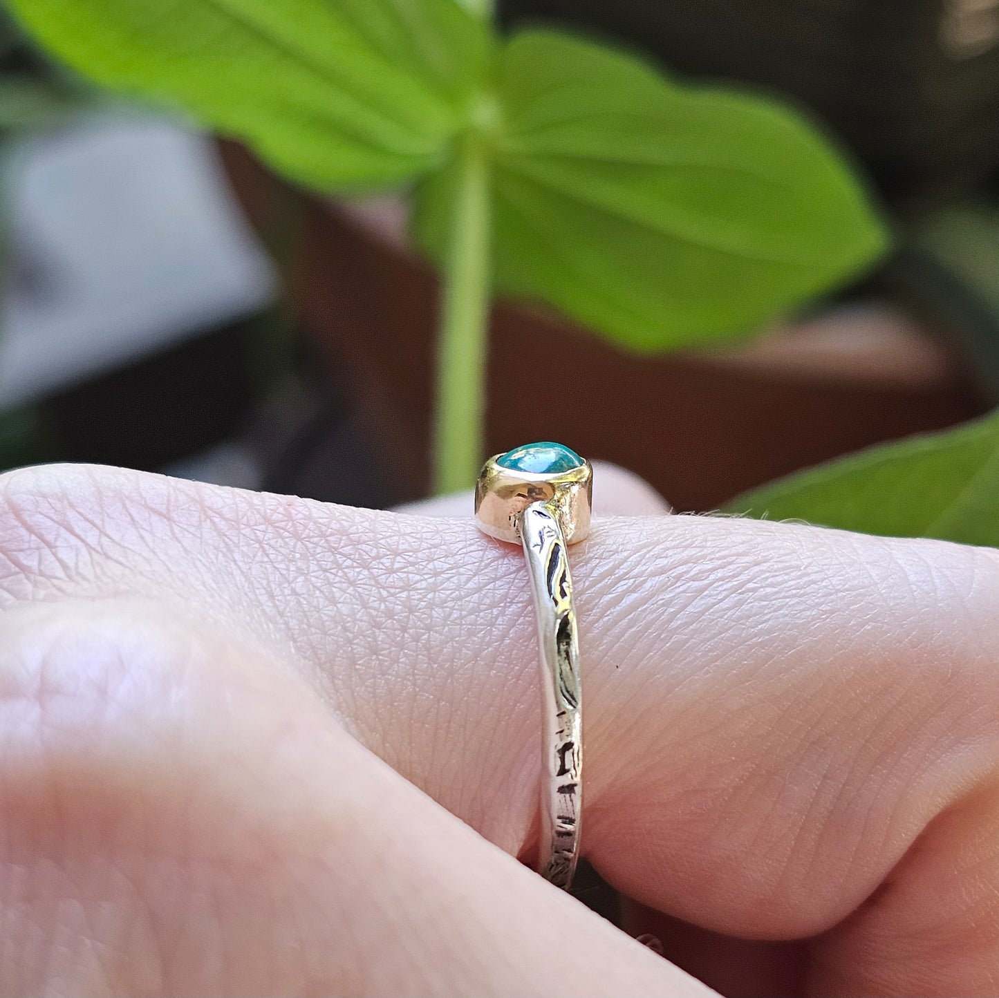 Size 8 / Turquoise Ring with Sterling Silver band & 14k Gold Bezel