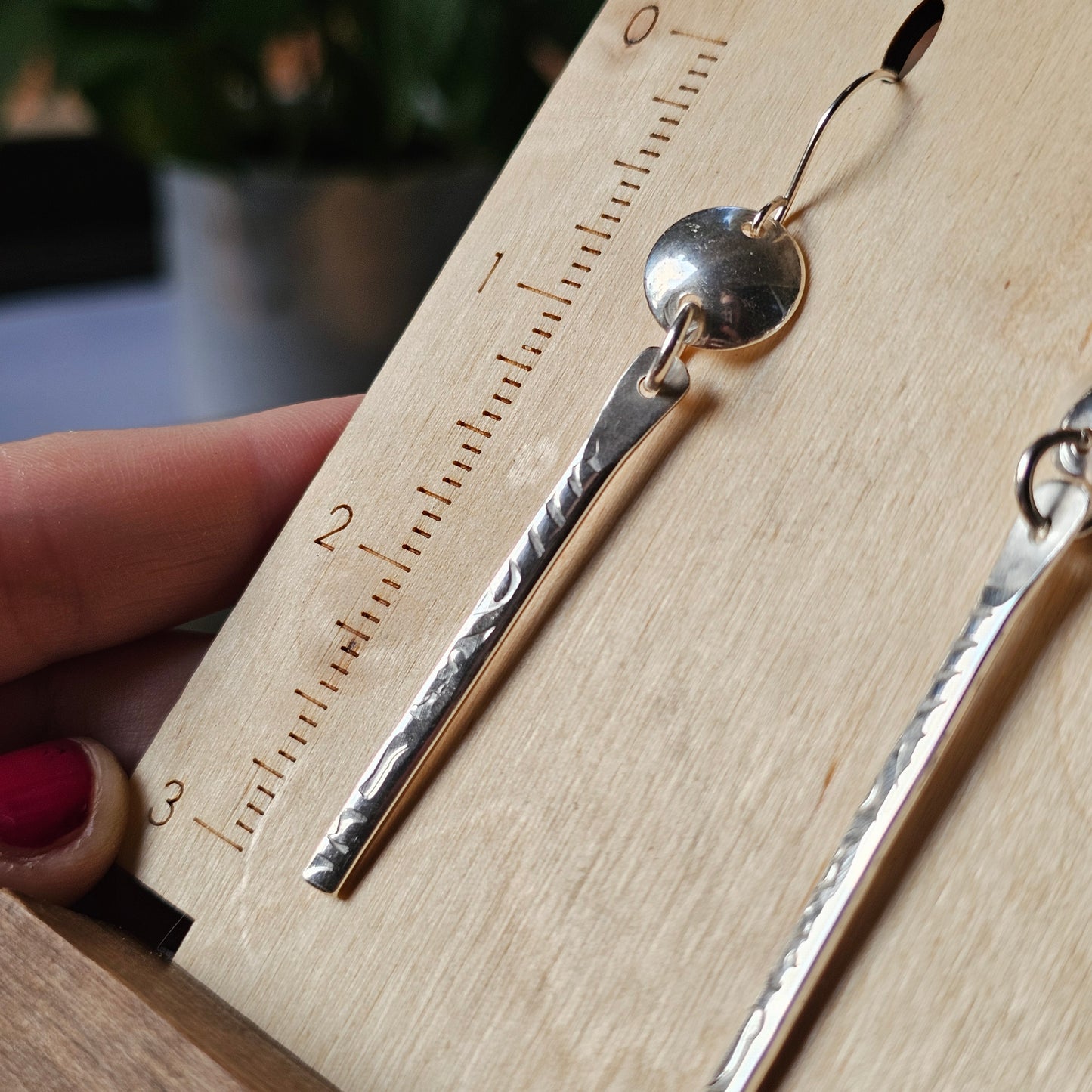 Textured Bar Earrings with Domed Silver Accent