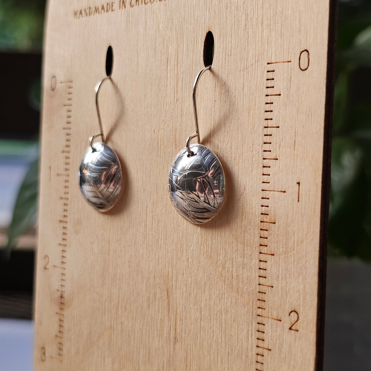 Domed Dangle Earrings - Plant Texture