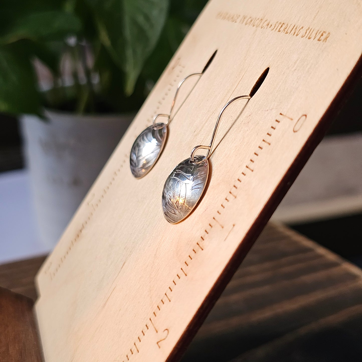 Domed Dangle Earrings - Plant Texture