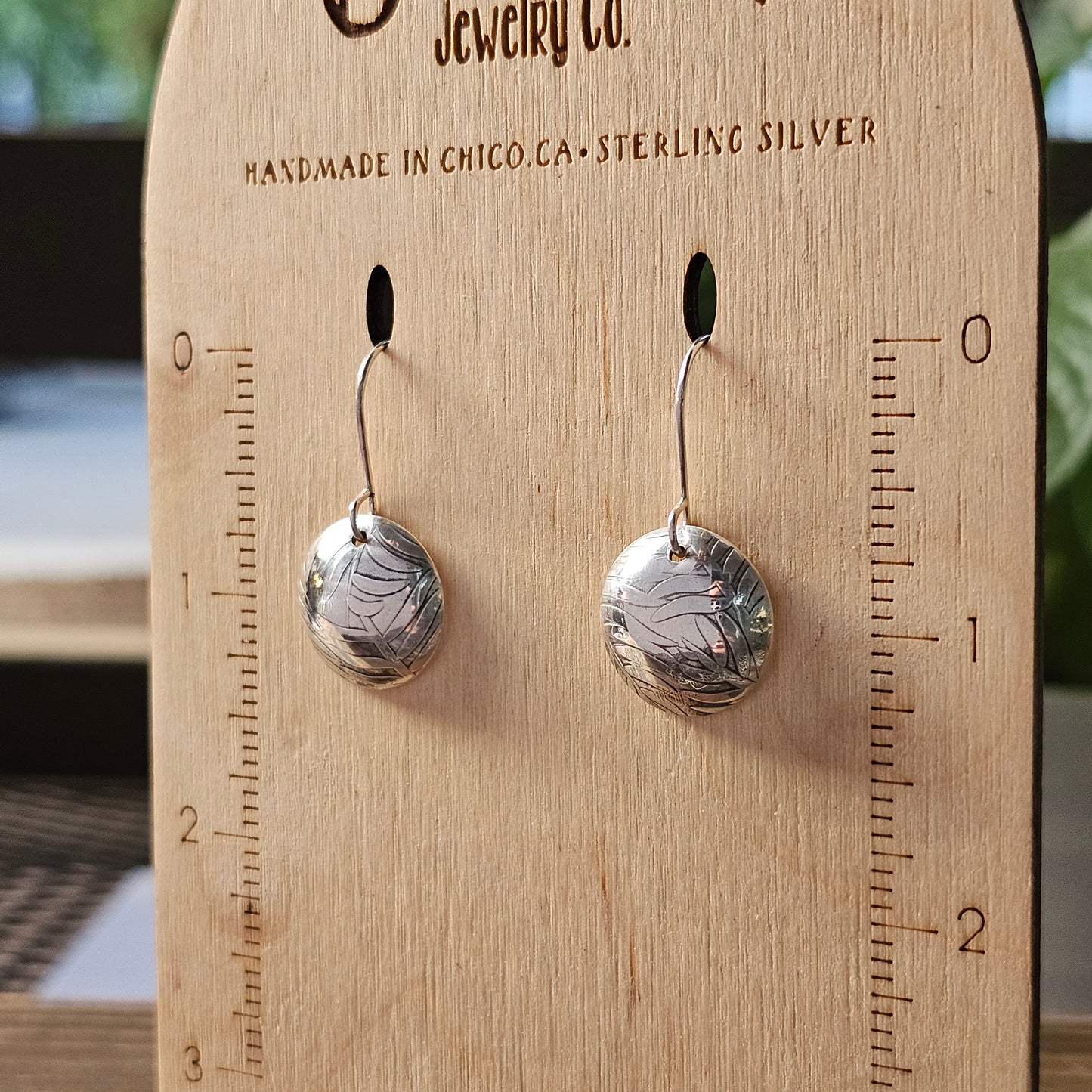 Domed Dangle Earrings - Plant Texture