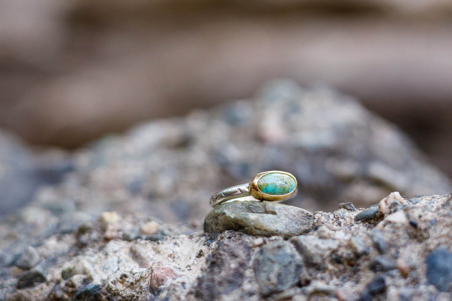 Size 9 // 14k Gold Bezel, Turquoise Stone with Sterling Silver Textured Band