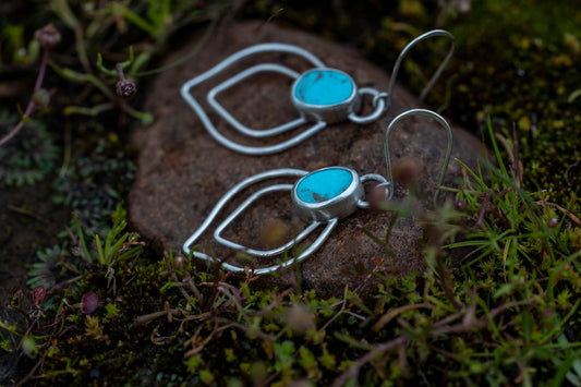 Double Petals with Turquoise Stone Earrings