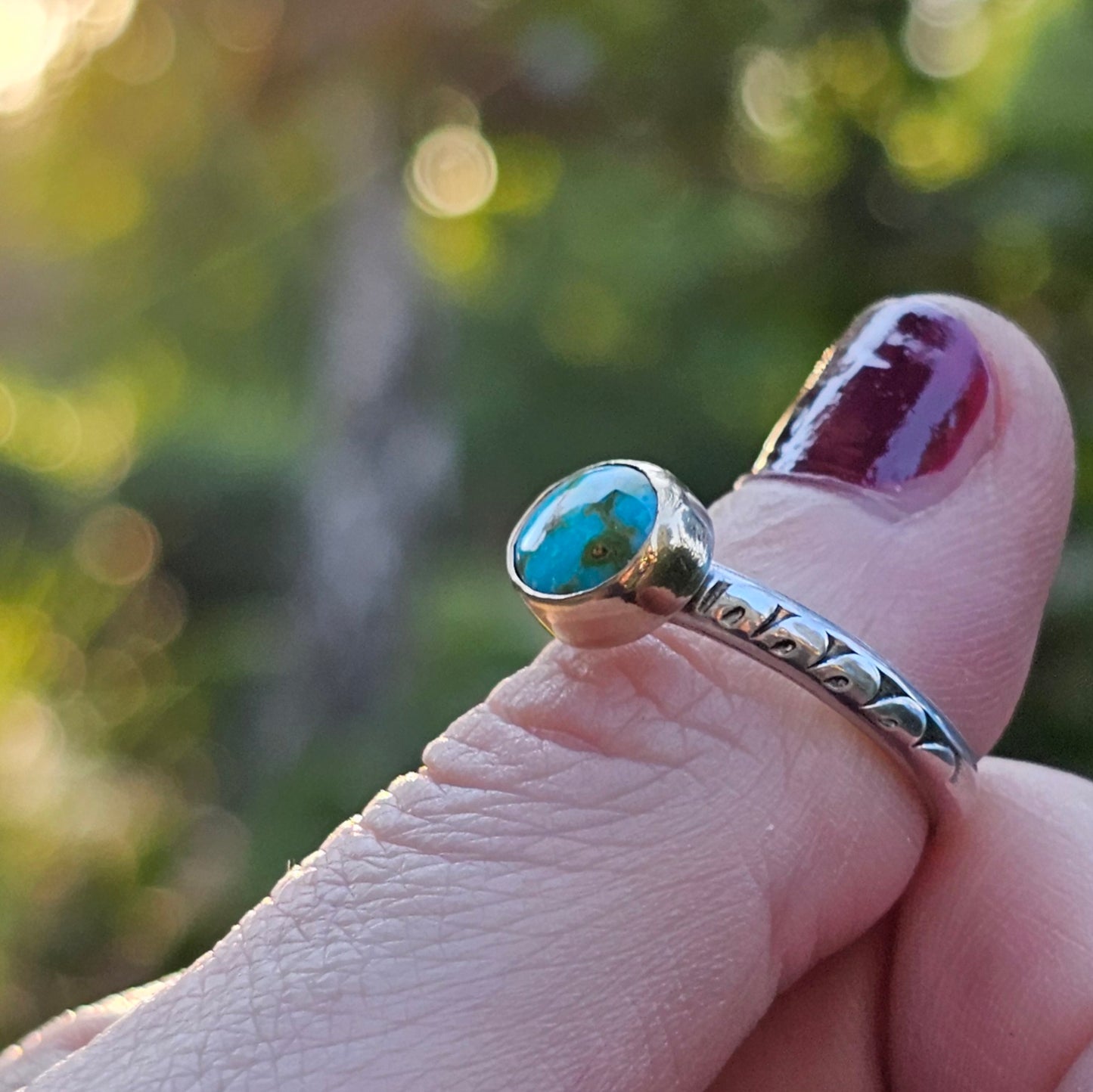 Size 8 / Turquoise Ring with Sterling Silver band & 14k Gold Bezel