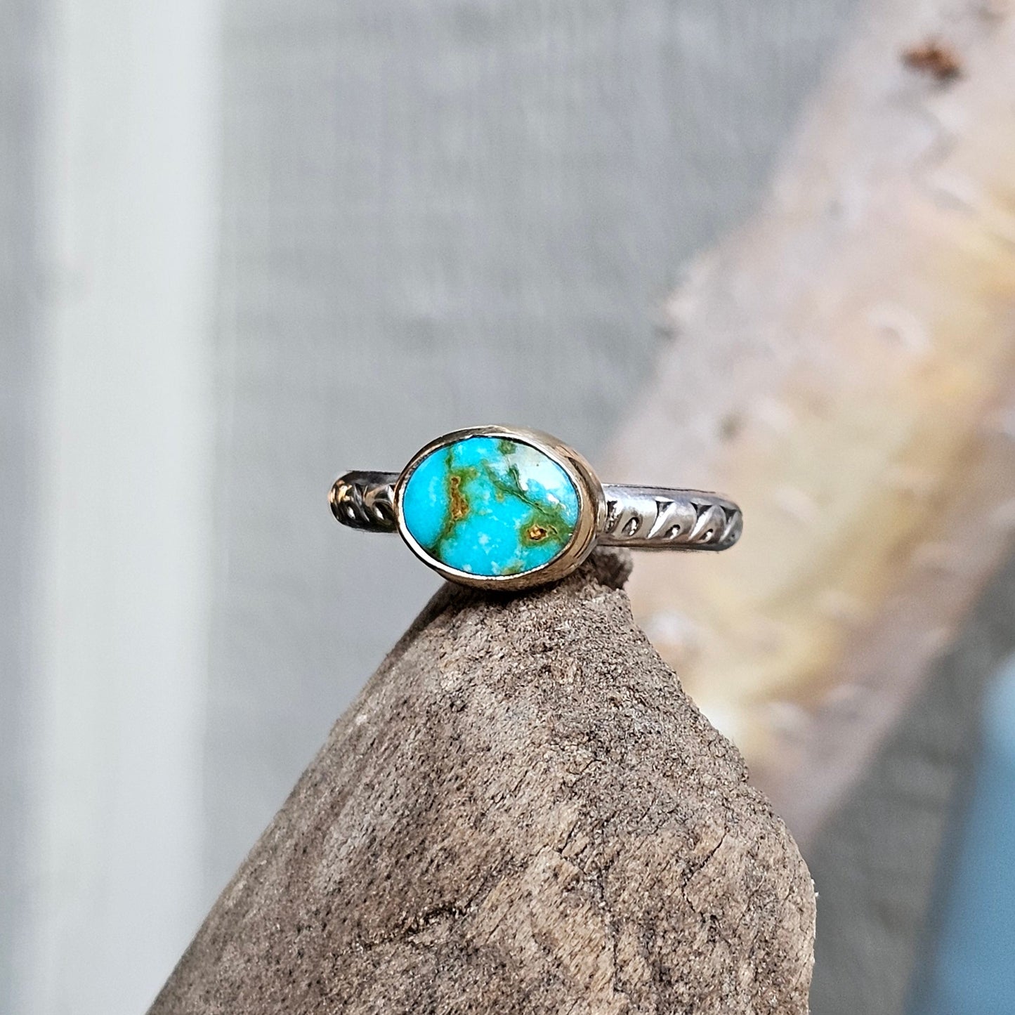 Size 8 / Turquoise Ring with Sterling Silver band & 14k Gold Bezel