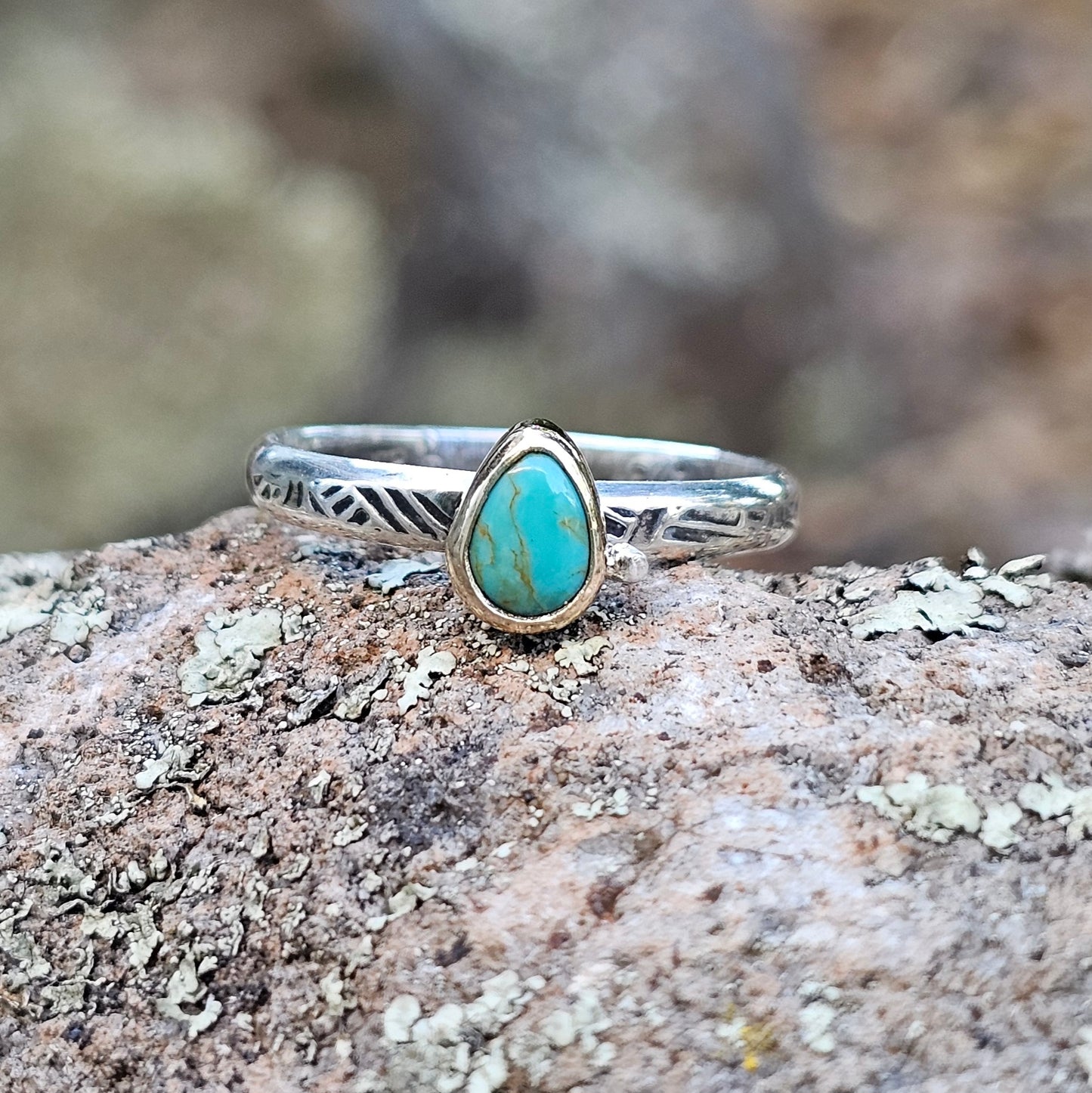 Size 9.5 US | 14k Bezel + Turquoise + Sterling Silver Band