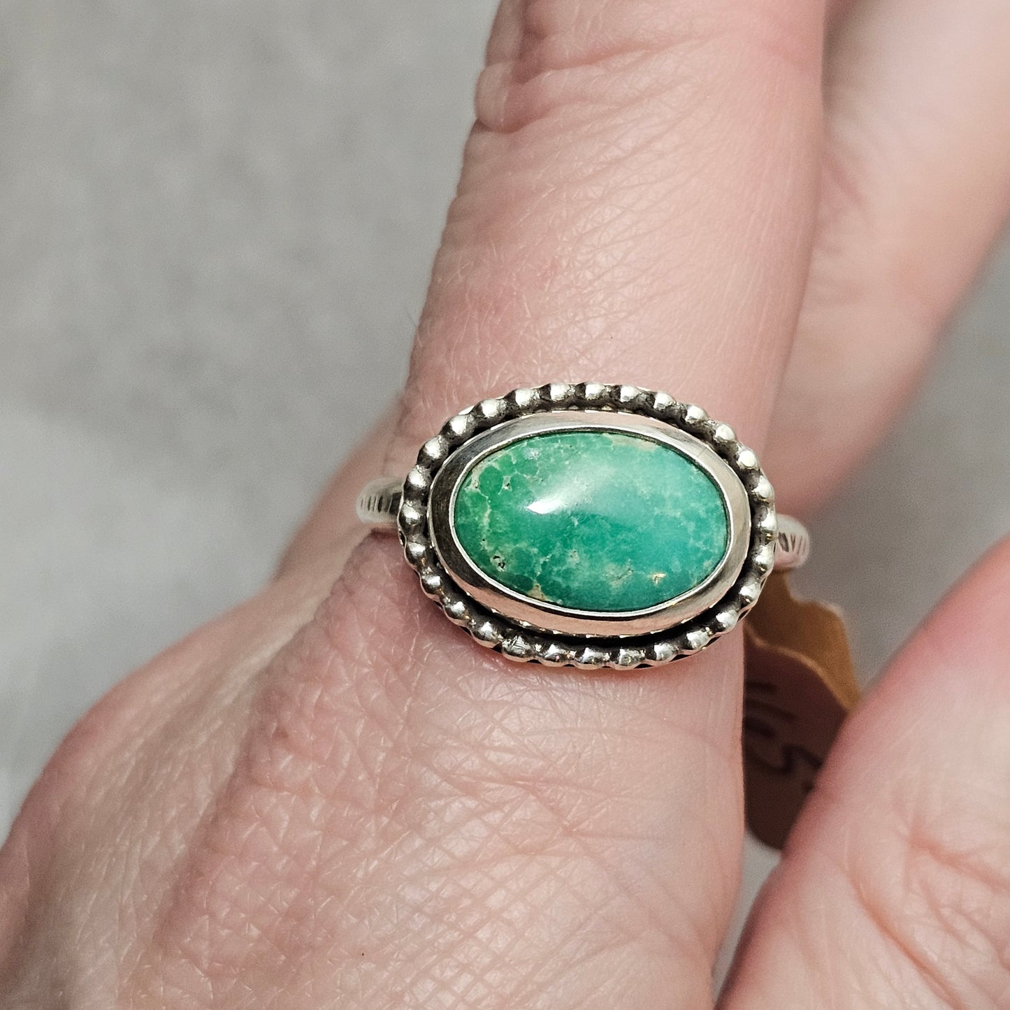 Size 12.25 // Sterling Silver Textured Band with Turquoise Stone