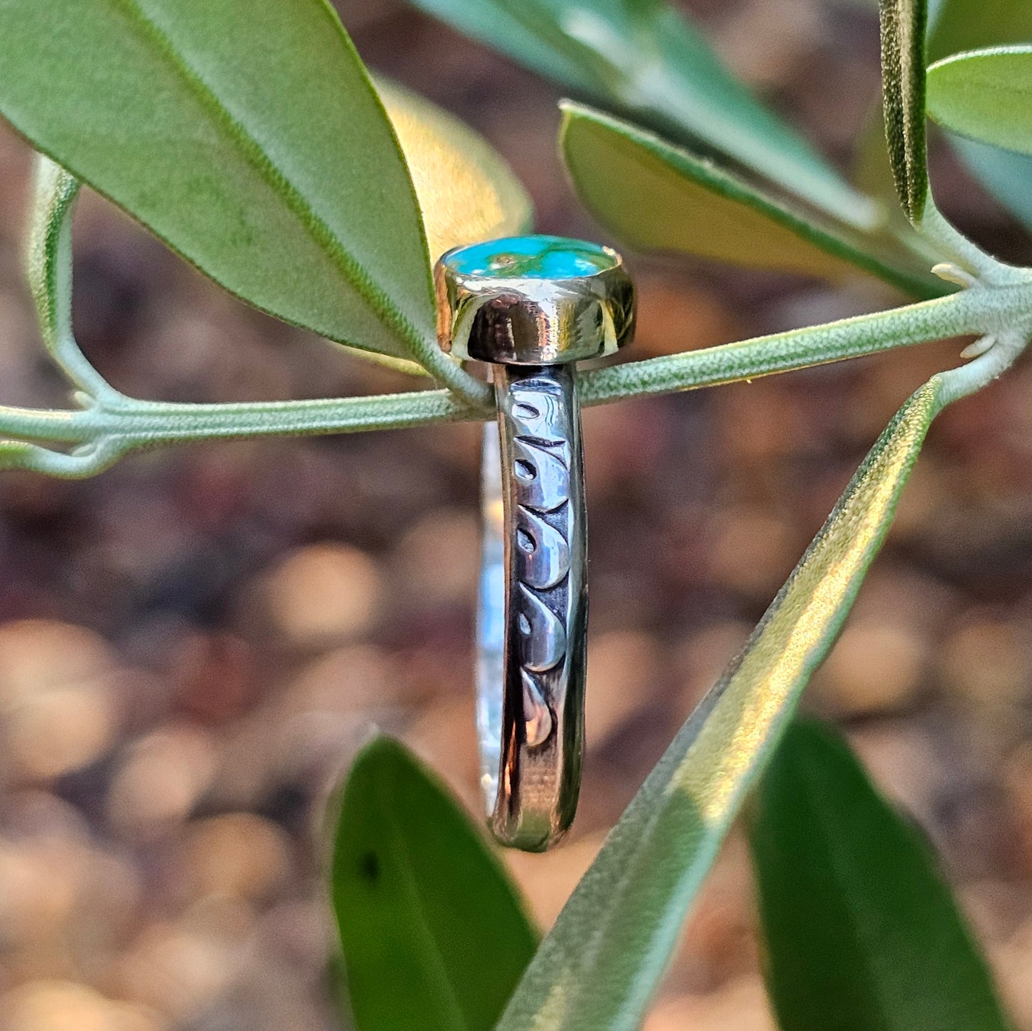 Size 8 / Turquoise Ring with Sterling Silver band & 14k Gold Bezel