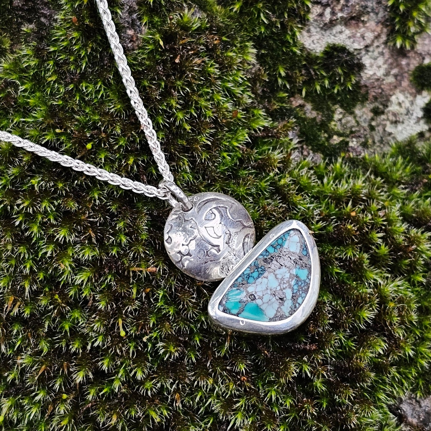 Turquoise and Textured Silver Pendant
