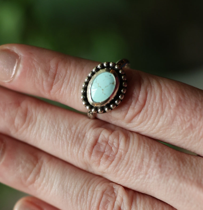 Size 8.75 // Turquoise Ring with Textured Sterling Silver Band