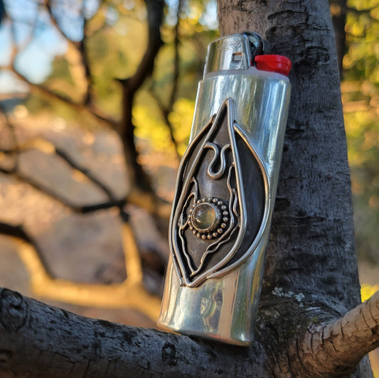 Vulva Sterling Silver Lighter Case - Labradorite