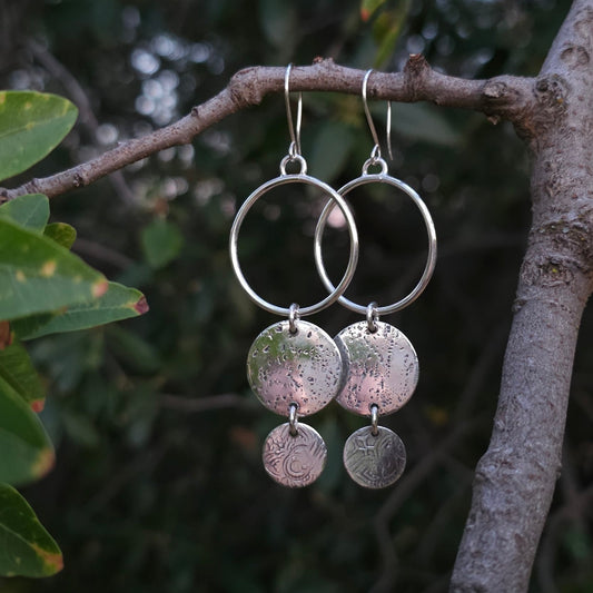MADE TO ORDER : Triple Circle Dangle Earrings - Sterling Silver Statement Earrings