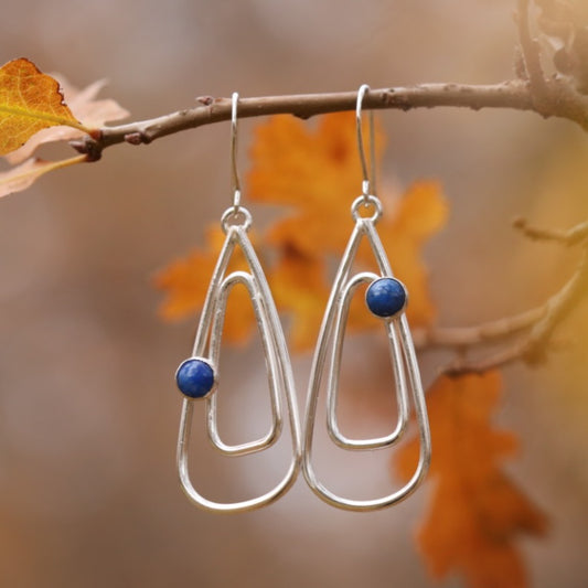 Double Triangle with Lapis Stone Earrings