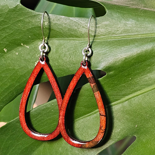 Hardwood Earrings Laser Cut with Resin Covered Design - Created by Shine Designs Customs + Bright Side Jewelry Co.
