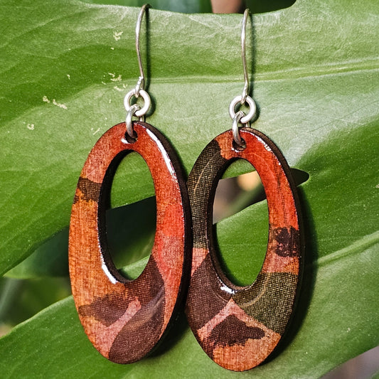 Hardwood Earrings Laser Cut with Resin Covered Design - Created by Shine Designs Customs + Bright Side Jewelry Co.