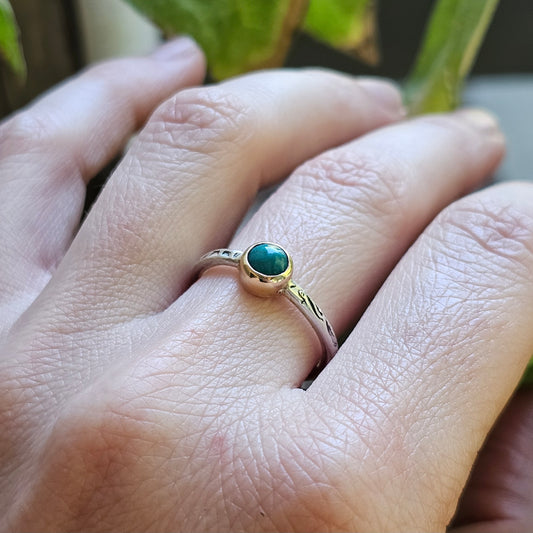 Size 8 / Turquoise Ring with Sterling Silver band & 14k Gold Bezel