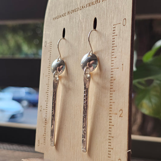 Textured Bar Earrings with Domed Silver Accent