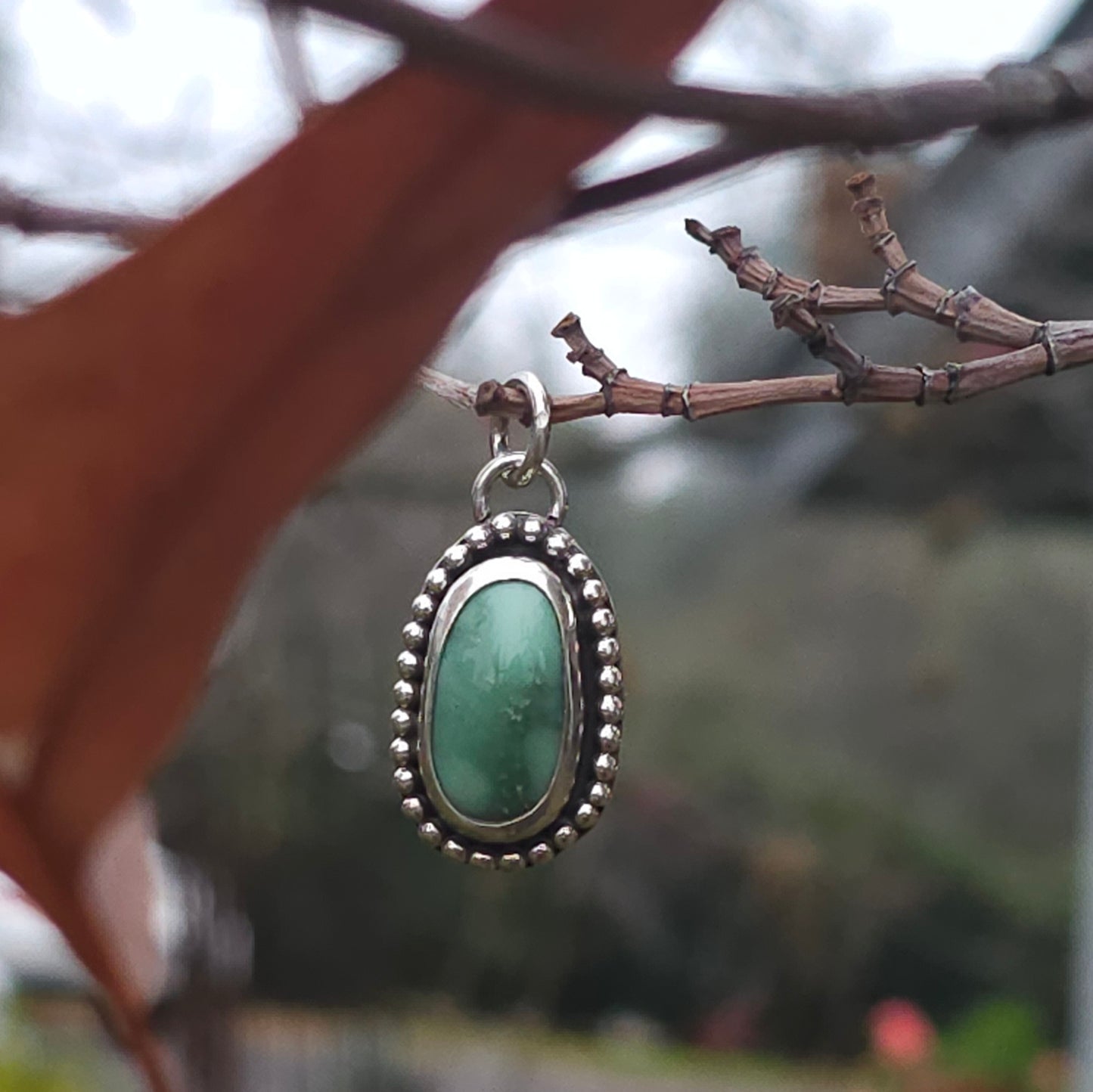 High Grade Natural Variscite with Beaded Detail around Bezel - Sterling Silver Pendant