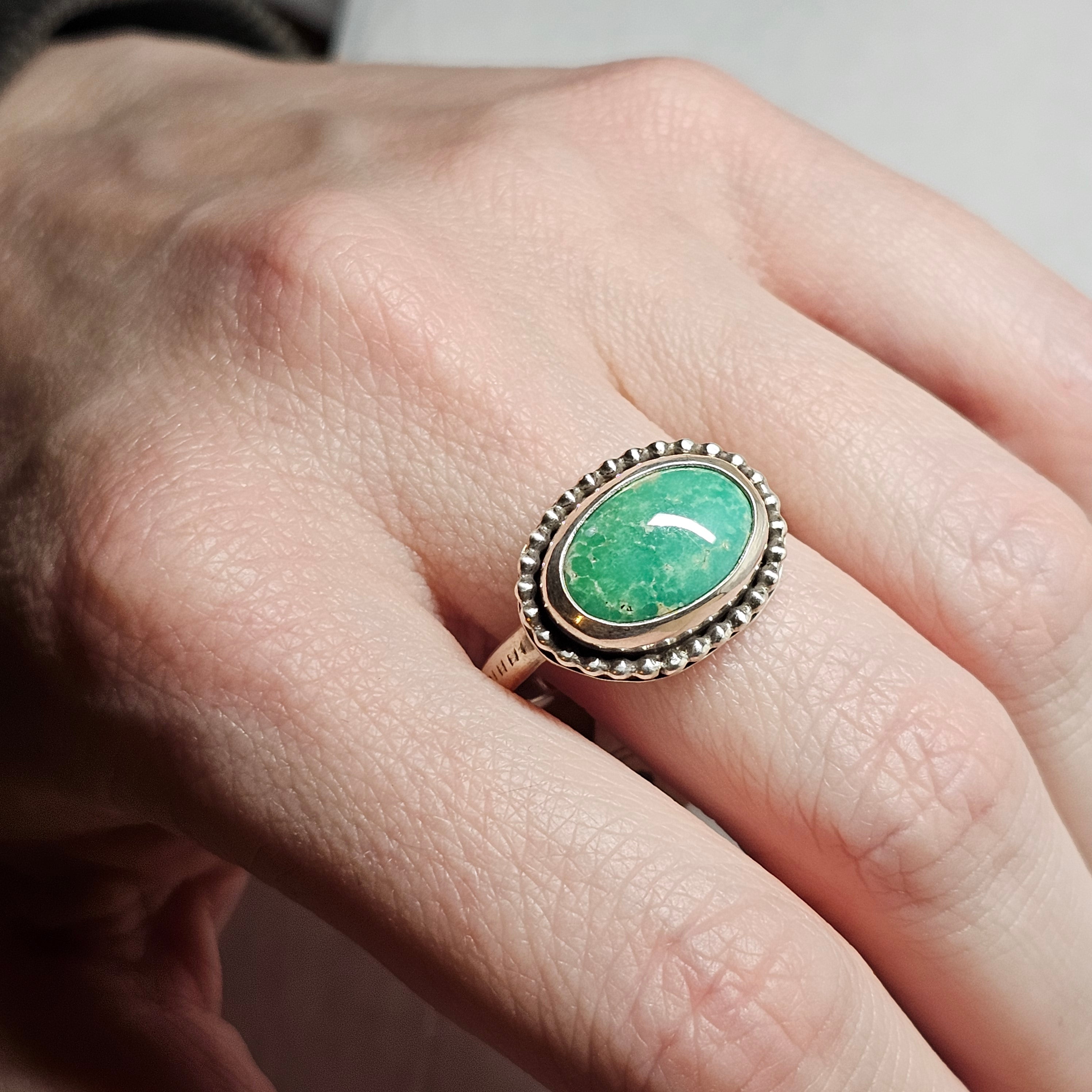 Size 12.25 // Sterling Silver Textured Band with Turquoise Stone