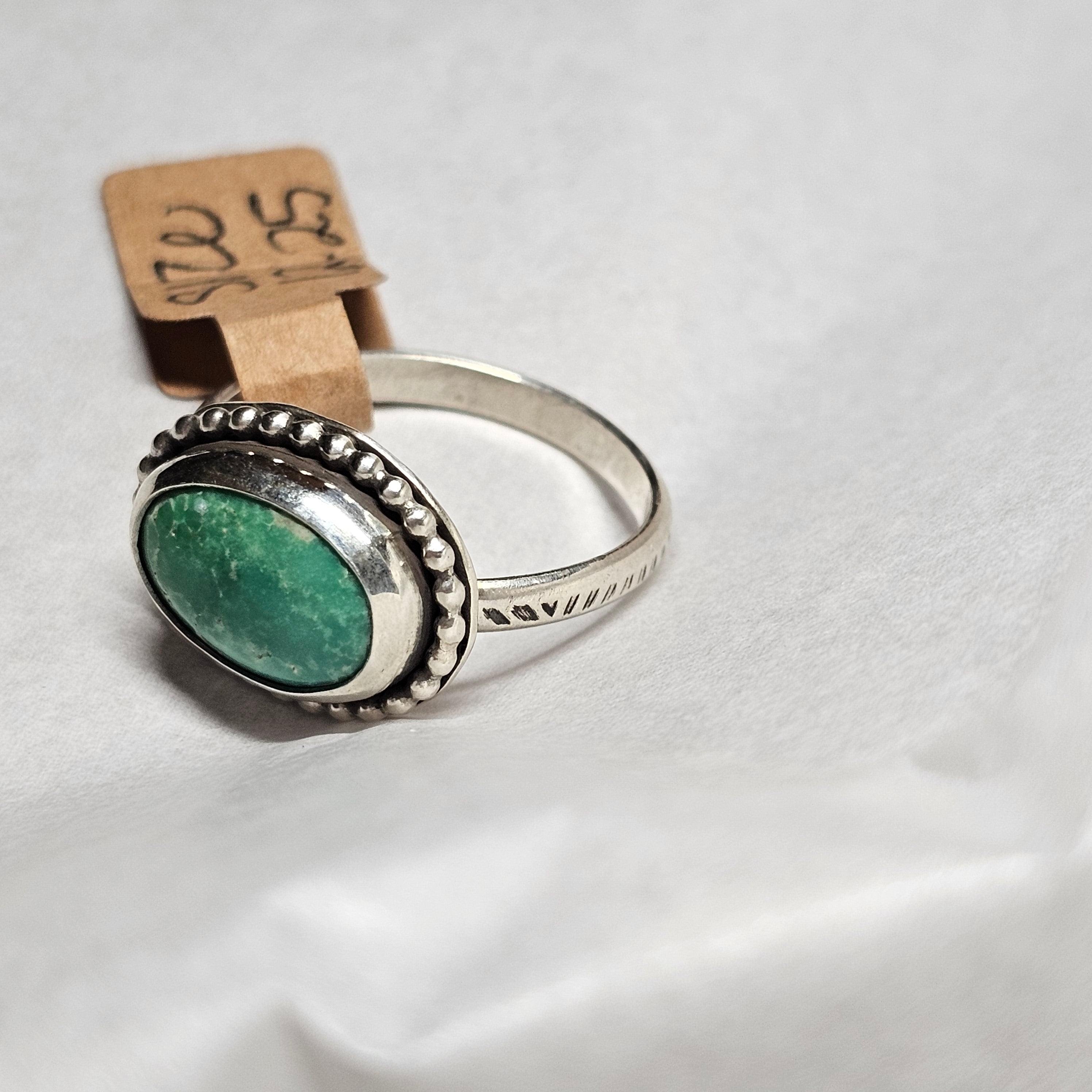 Size 12.25 // Sterling Silver Textured Band with Turquoise Stone