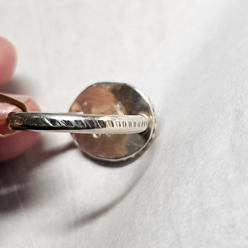 Size 12.25 // Sterling Silver Textured Band with Turquoise Stone