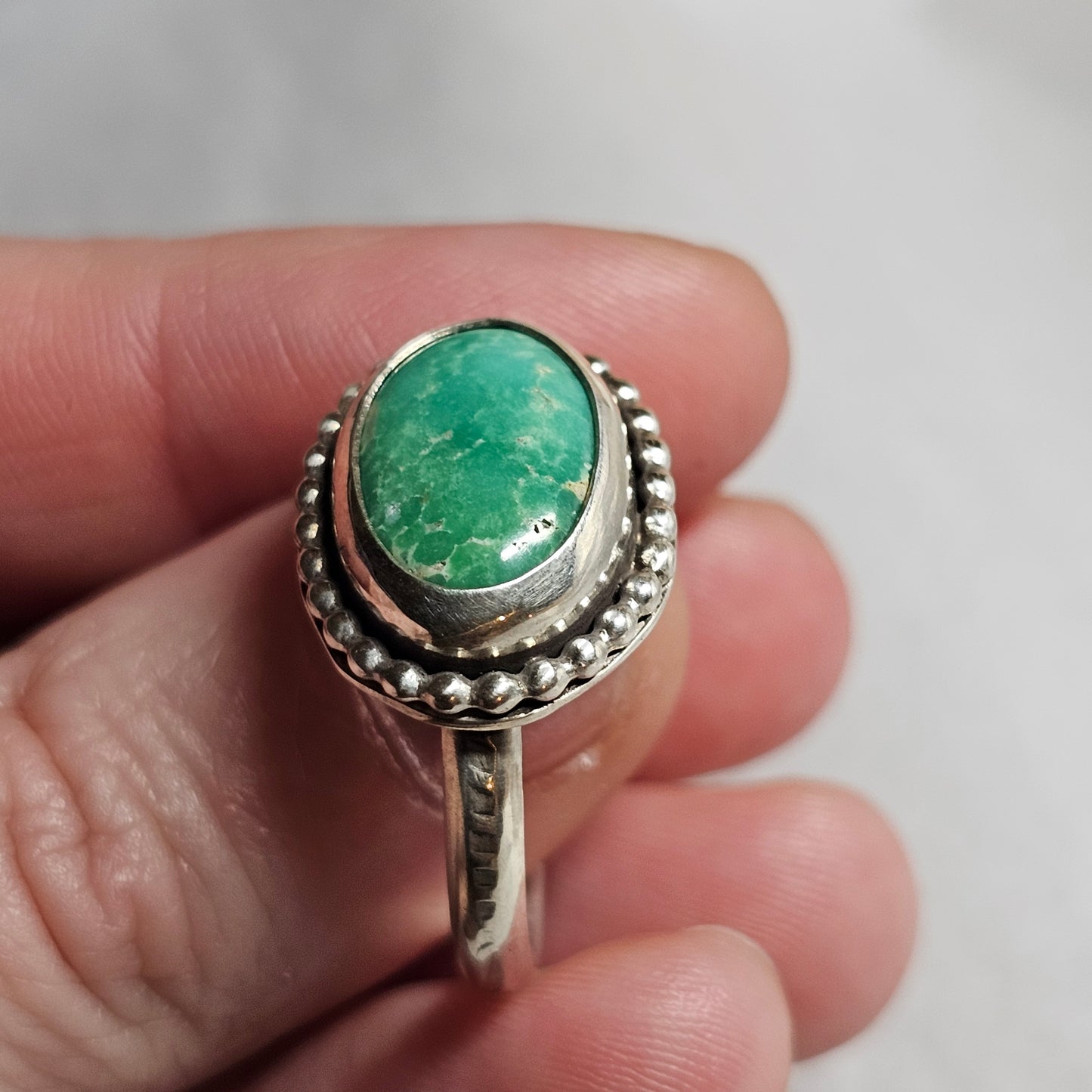 Size 12.25 // Sterling Silver Textured Band with Turquoise Stone