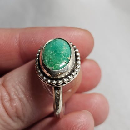 Size 12.25 // Sterling Silver Textured Band with Turquoise Stone