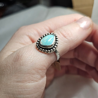 Size 8.75 // Sterling Silver Textured Band with Turquoise Stone