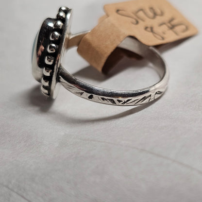 Size 8.75 // Sterling Silver Textured Band with Turquoise Stone