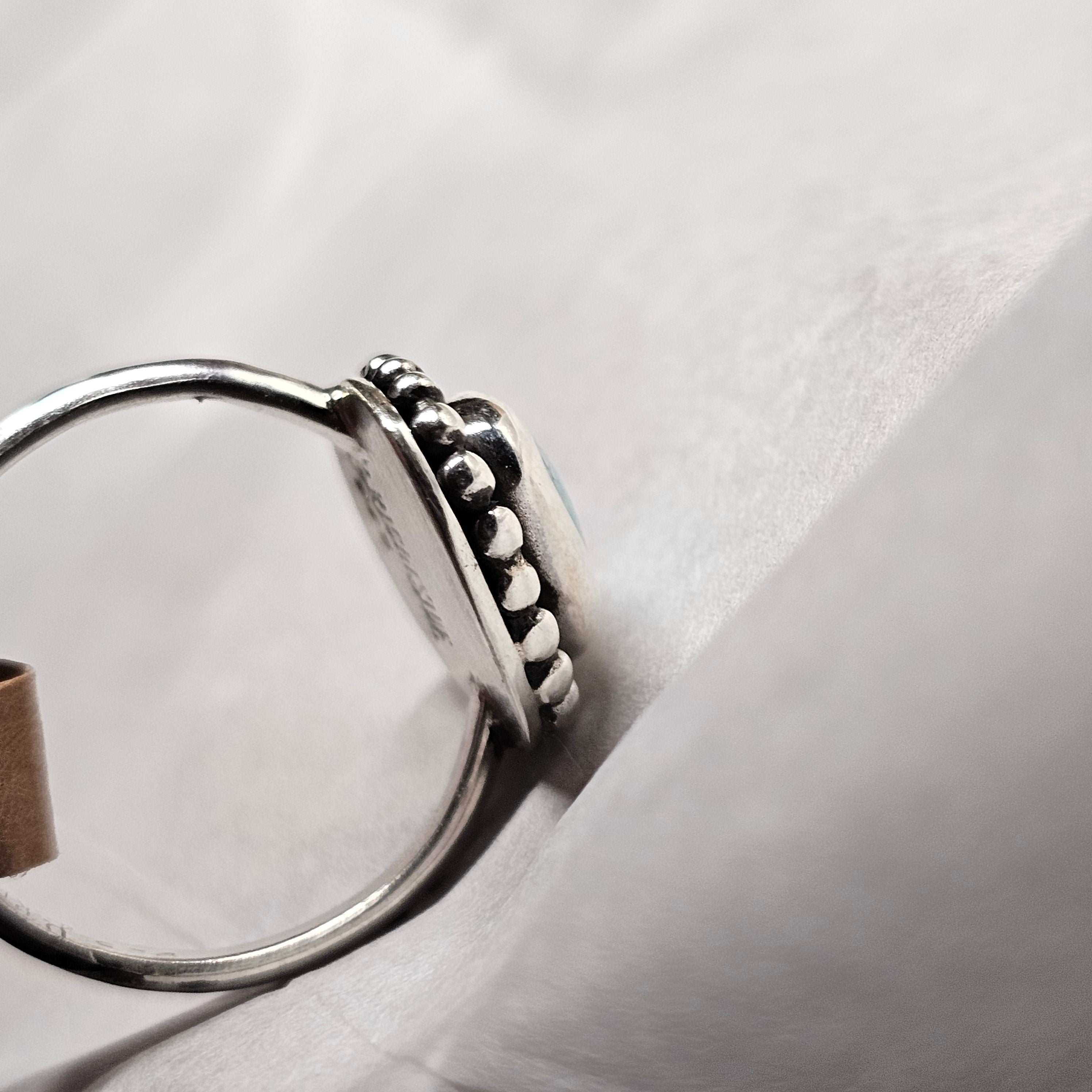 Size 8.75 // Sterling Silver Textured Band with Turquoise Stone