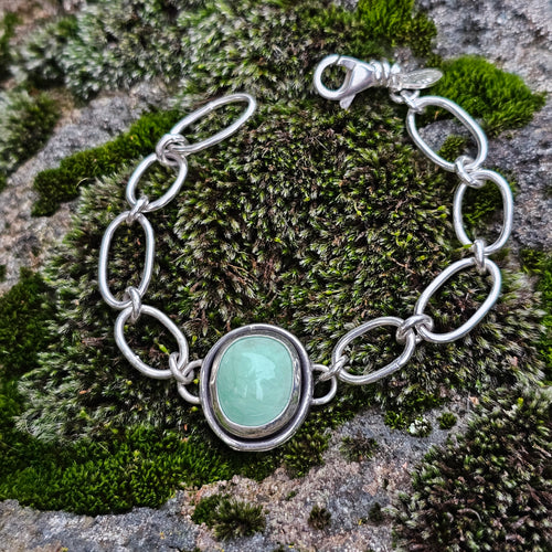 Lucin Variscite Sterling Silver Chain Bracelet – Hand Fabricated - 7 inches - handmade by Bright Side Jewelry Co.