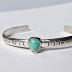 5.5" Sterling Silver Cuff with Kingman Turquoise – Stamped Band, Freeform Cabochon
