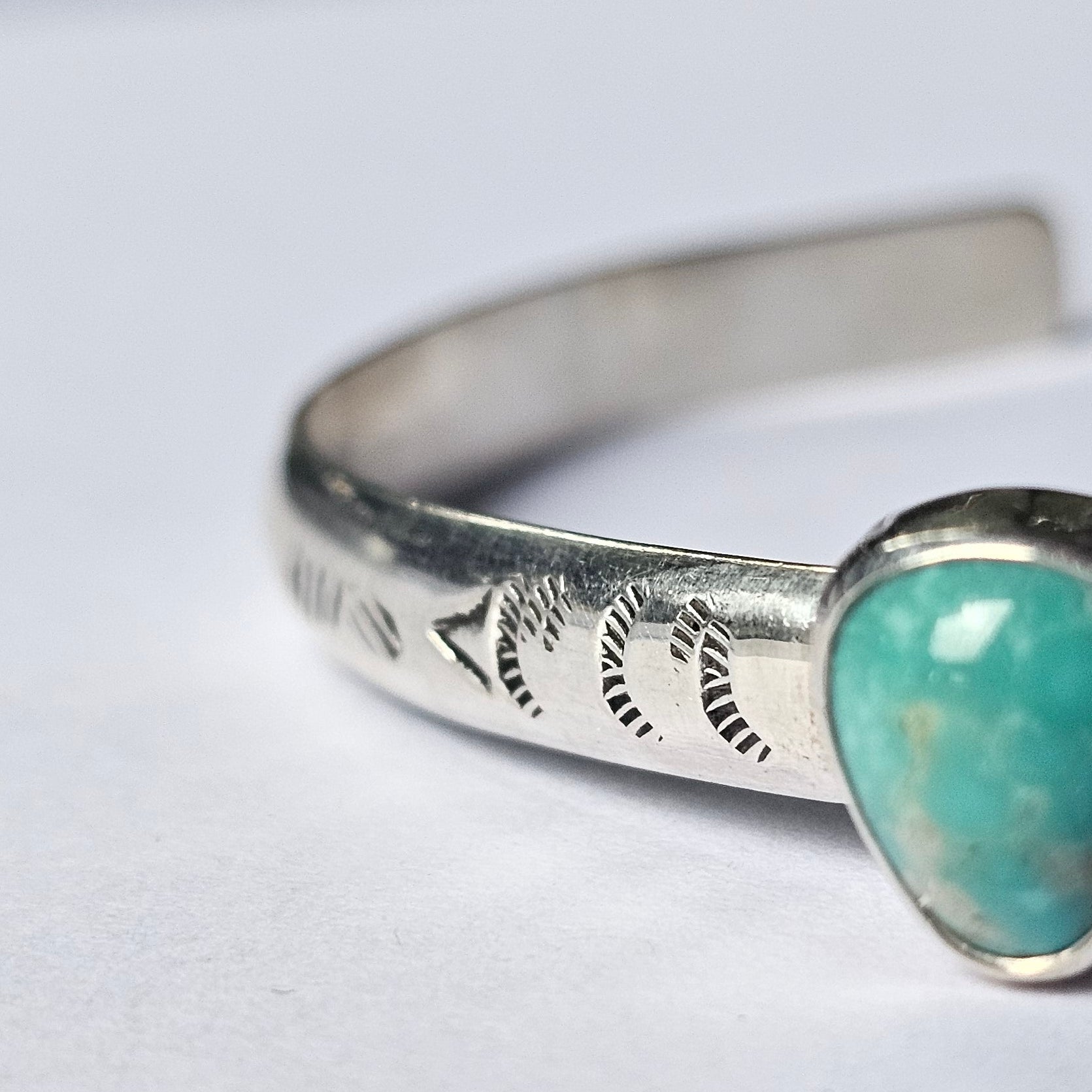 5.5" Sterling Silver Cuff with Kingman Turquoise – Stamped Band, Freeform Cabochon