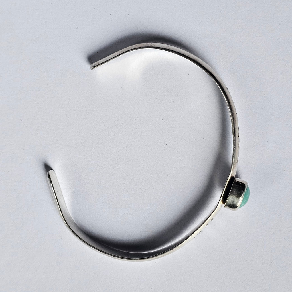 5.5" Sterling Silver Cuff with Kingman Turquoise – Stamped Band, Freeform Cabochon