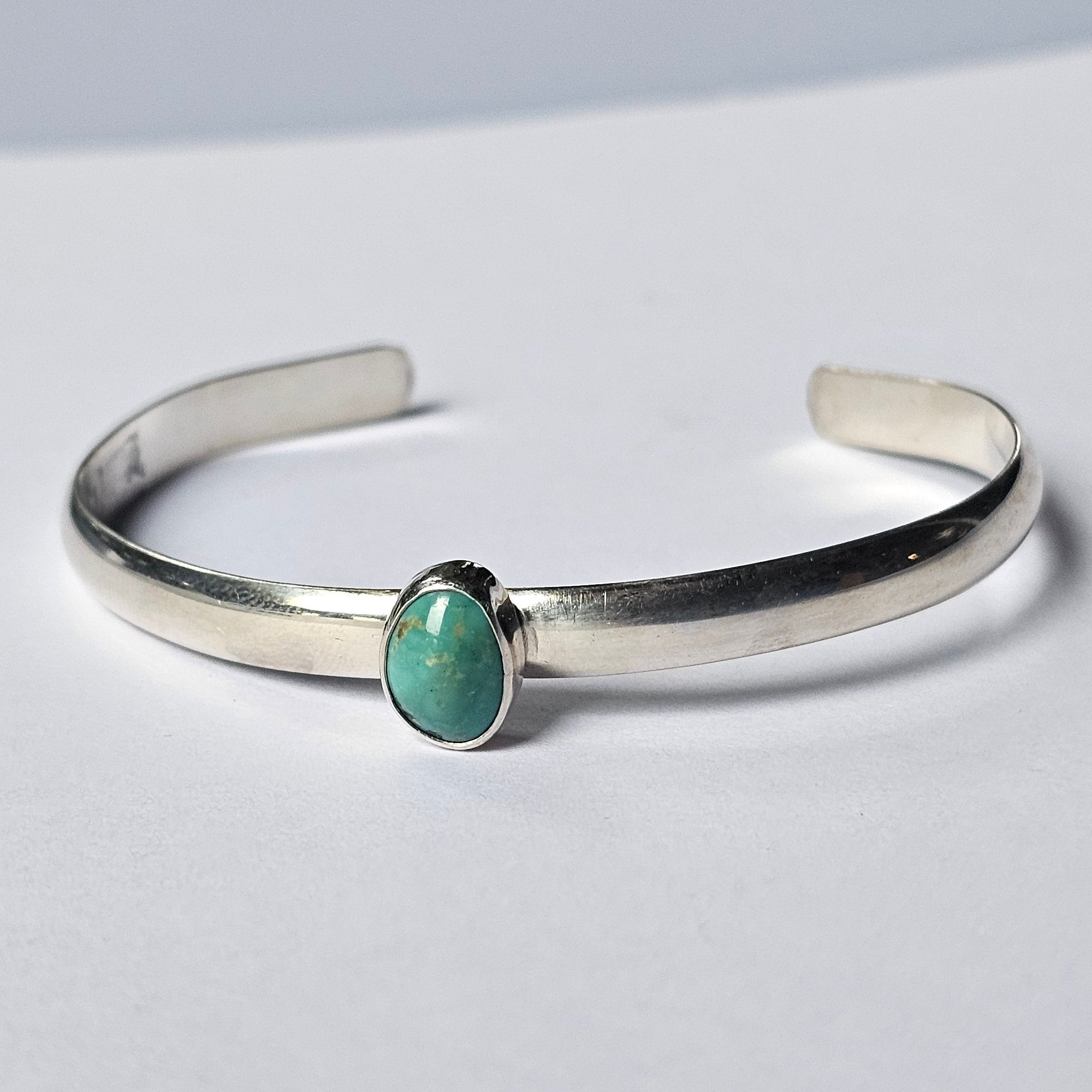 6" Sterling Silver Cuff with Kingman Turquoise – Smooth Band, Freeform Cabochon