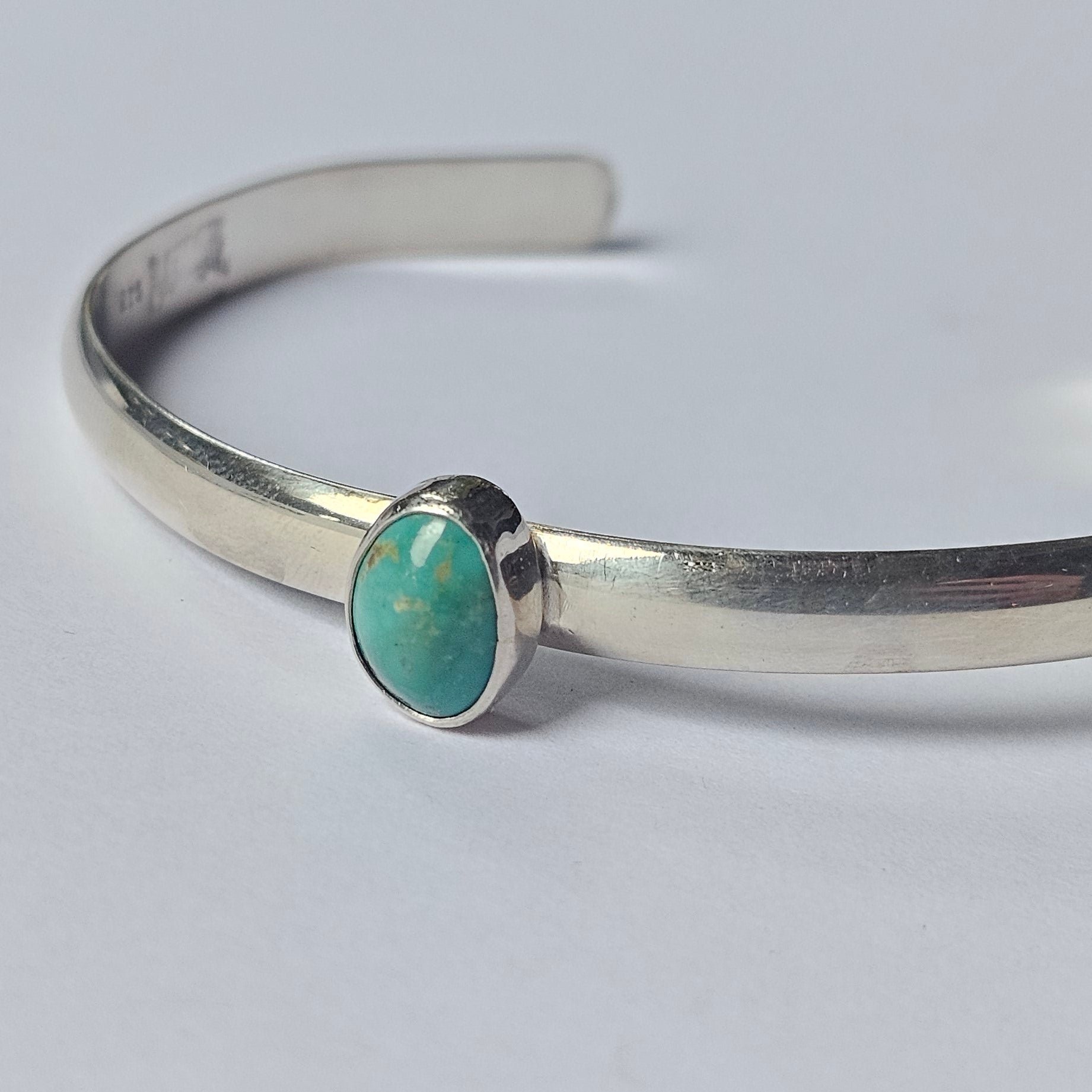 6" Sterling Silver Cuff with Kingman Turquoise – Smooth Band, Freeform Cabochon