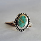 Turquoise Sterling Silver Ring – Wide Textured Band – Size 8.75