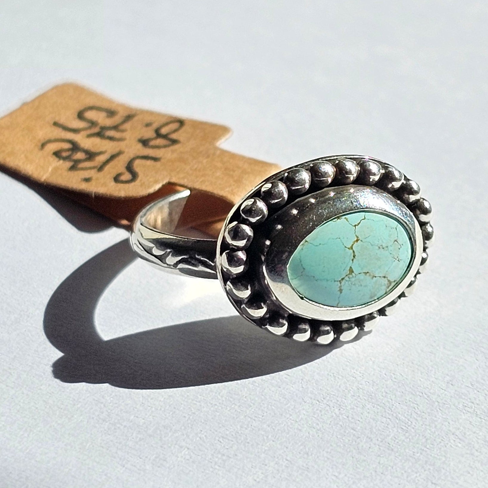 Turquoise Silver Ring- Size 8.75 - Handmade Sterling Silver