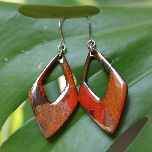 Hardwood Earrings Laser Cut with Resin Covered Design - Created by Shine Designs Customs + Bright Side Jewelry Co.
