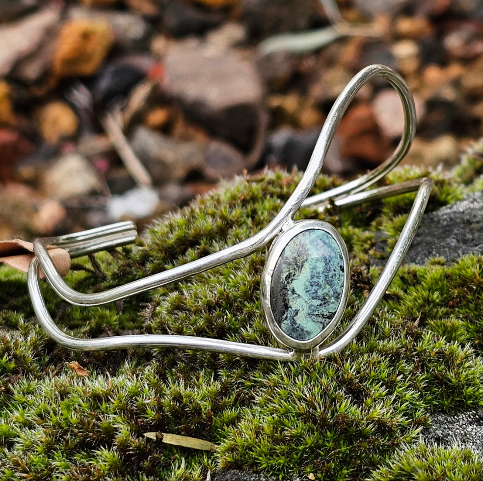 7" Sterling Silver Cuff with Beautiful Stone