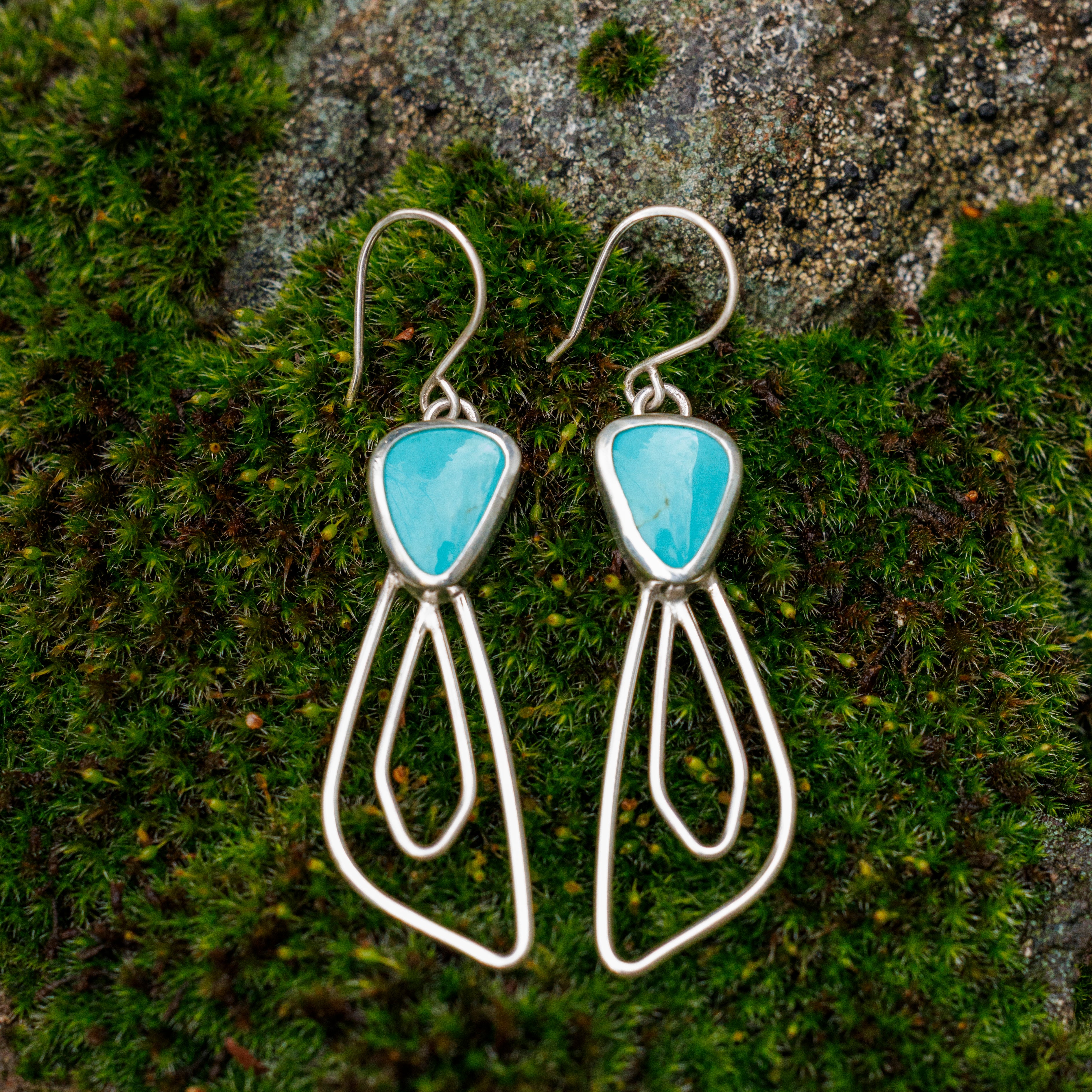 Kingman Turquoise Sterling Silver Wing Earrings