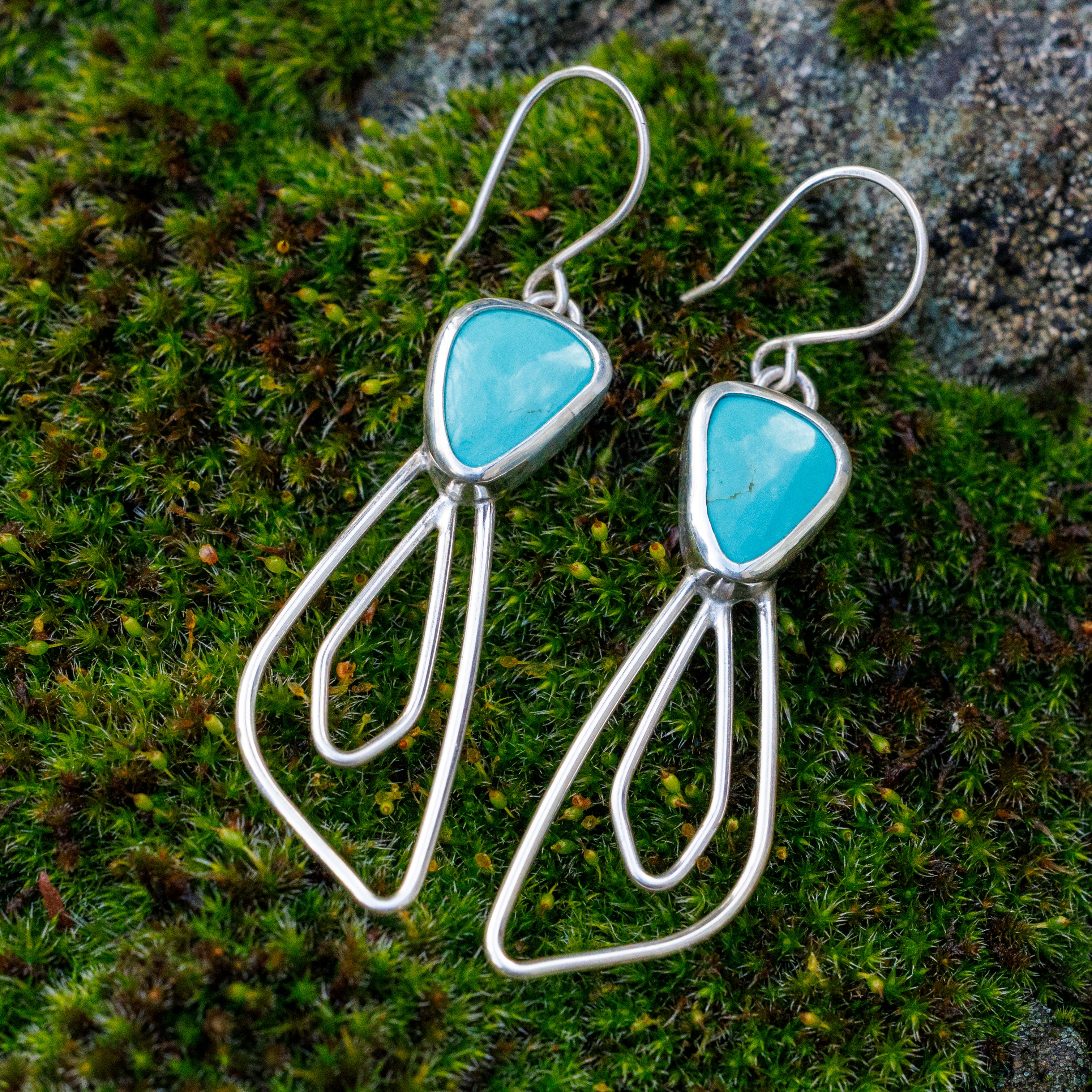 Kingman Turquoise Sterling Silver Wing Earrings