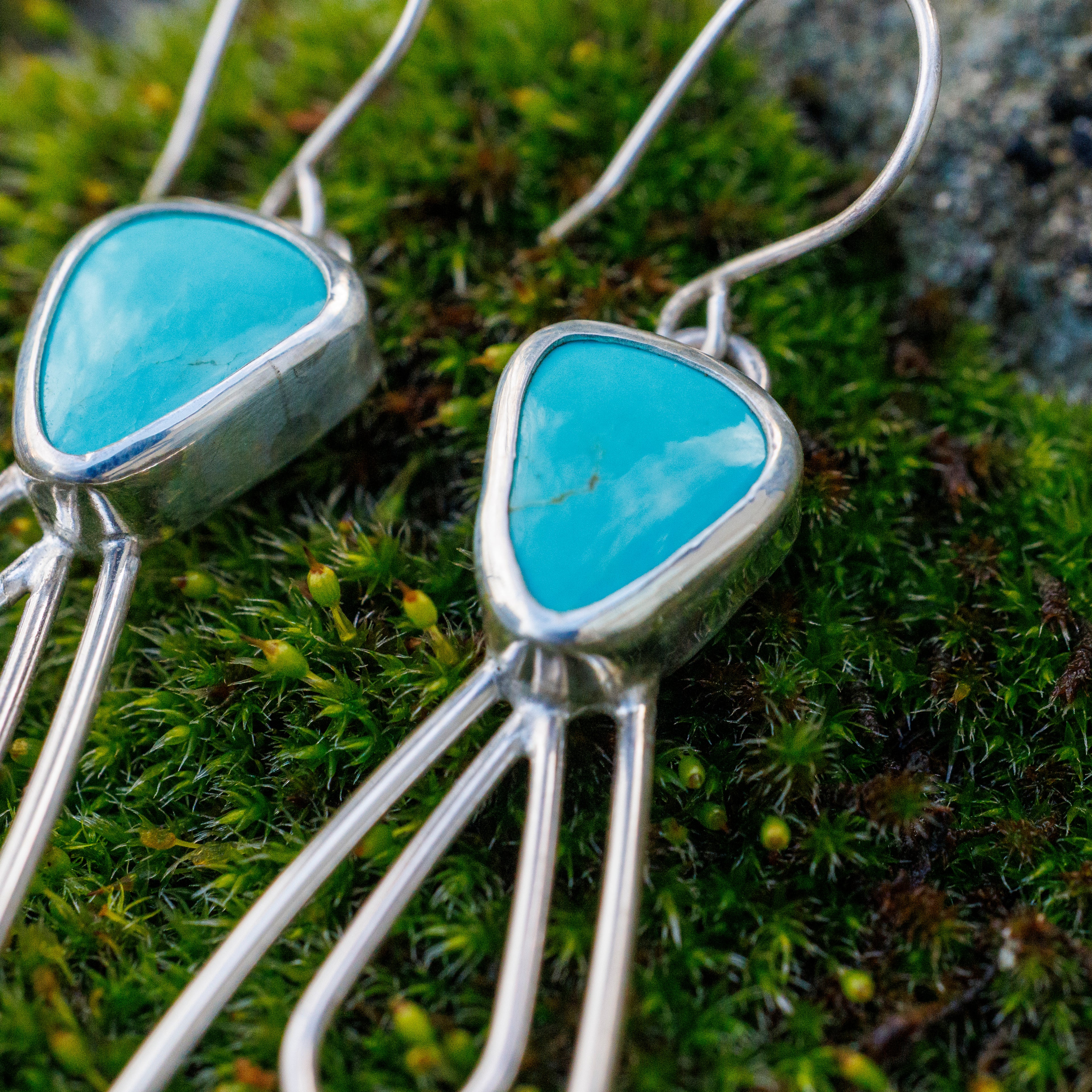 Kingman Turquoise Sterling Silver Wing Earrings