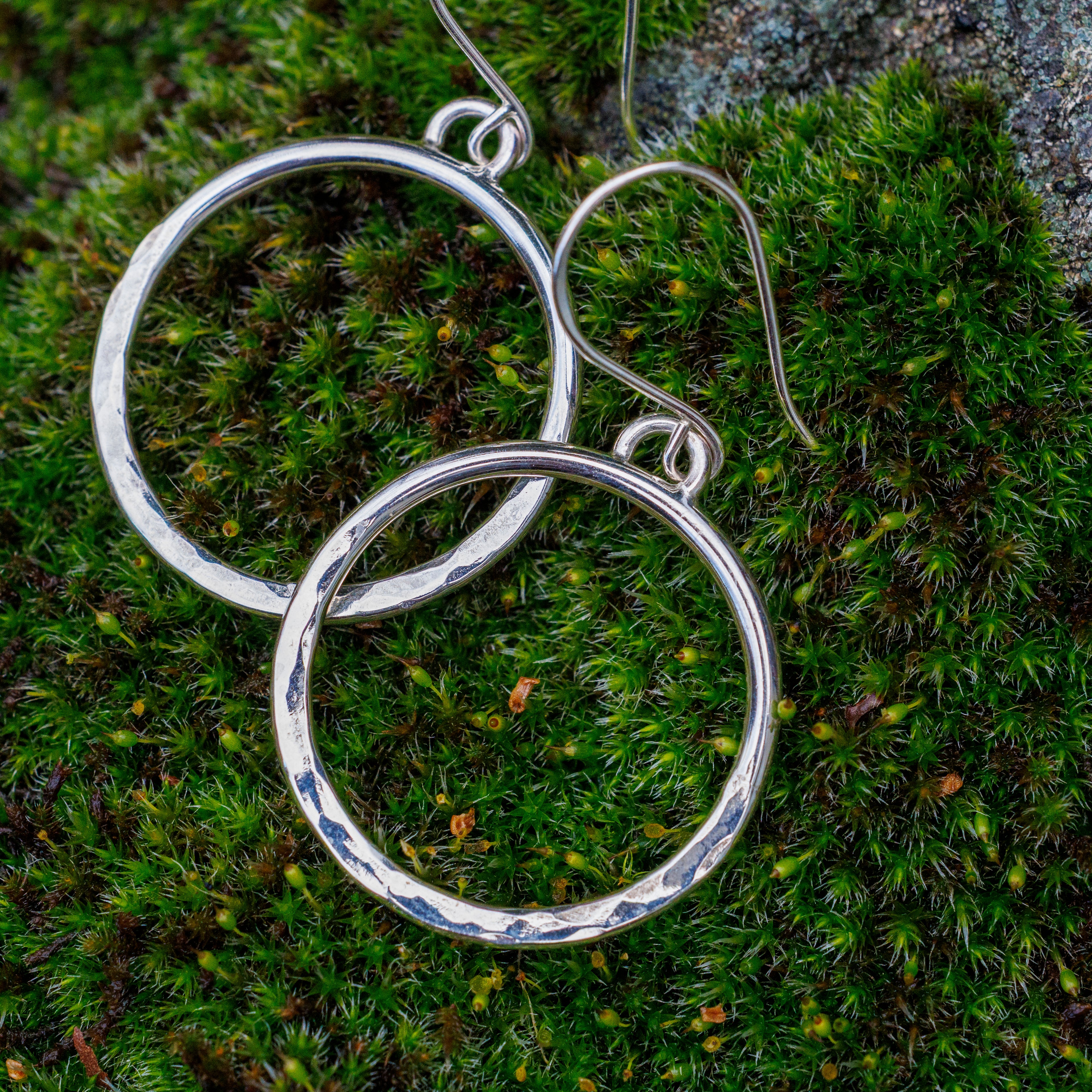 Half Hammered Sterling Silver Everyday Hoops