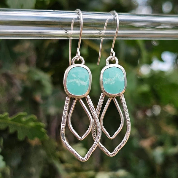 Kingman Turquoise Earrings Double Petal Earrings - handmade by Bright Side Jewelry Co.